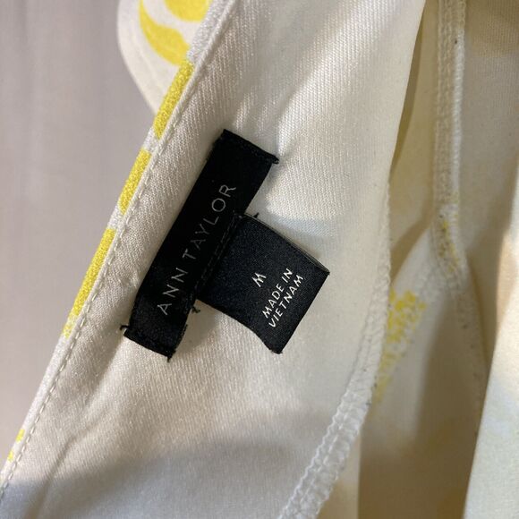 66-6 ANN TAYLOR white yellow floral lemon fruit flutter sleeves cross back top M - Picture 7 of 8